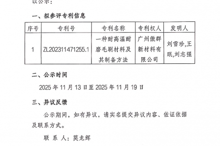 關于參評第二十六屆中國專利獎項目的公示 關于參評第二十六屆中國專利獎項目的公示